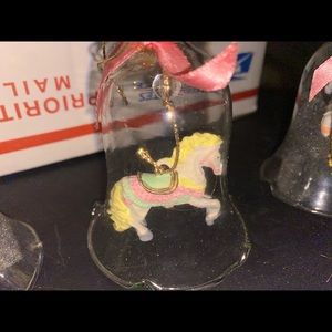 Set of 3 vintage glass bells with carousel horses in each.